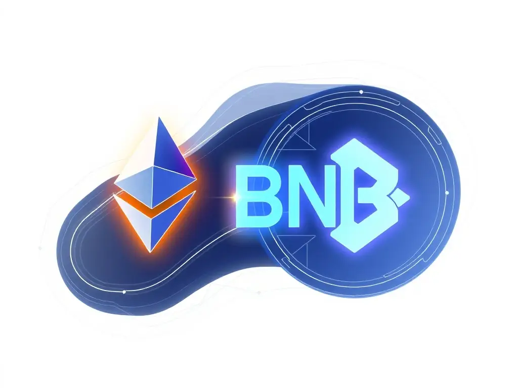 A visual representation of the Ethereum Virtual Machine (EVM) logo seamlessly integrated with the BNB Chain logo, highlighting the platform's compatibility and ease of migration for Ethereum-based projects.
